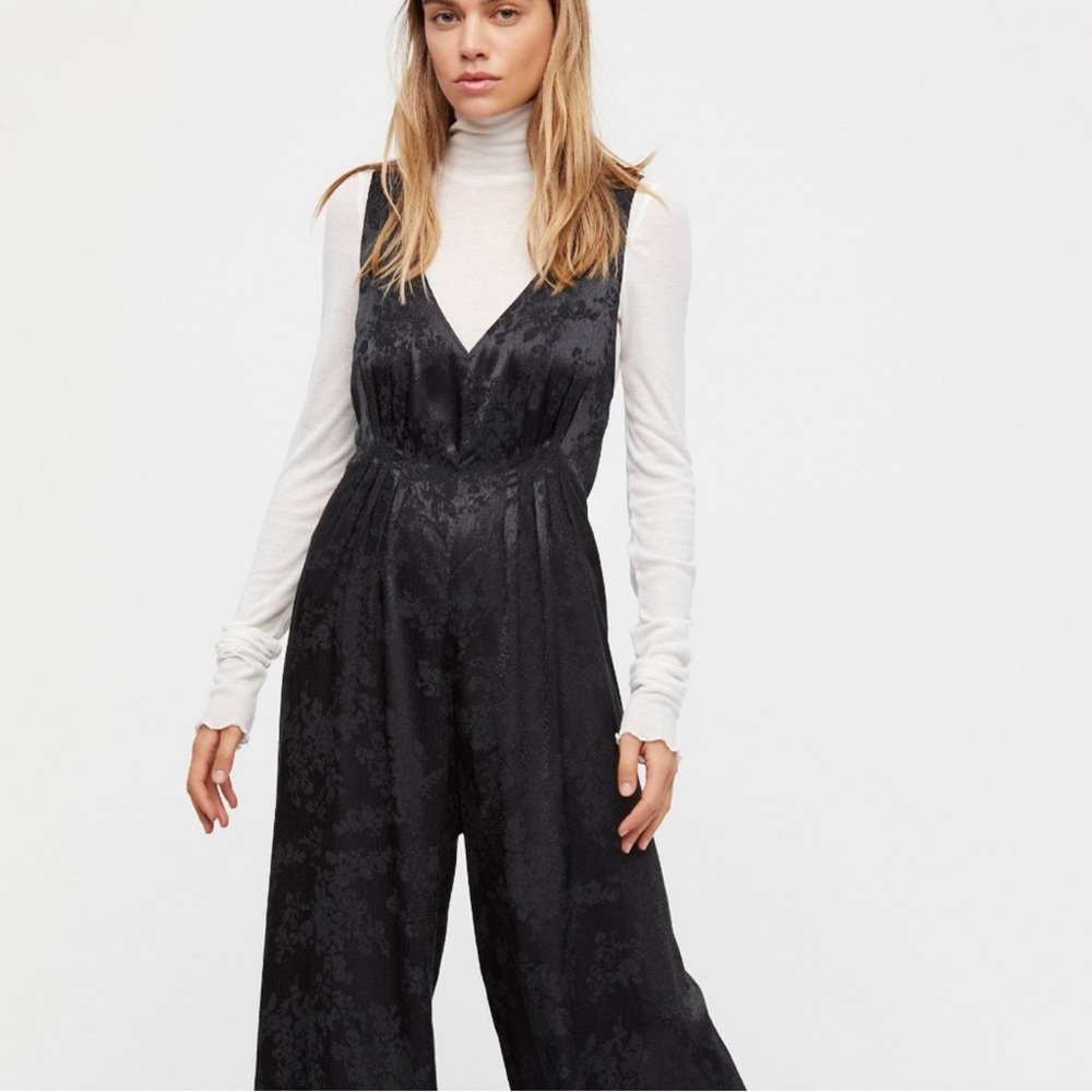 Free People XS Black Zuri Jumpsuit Extreme Wide Leg Silky Feel
